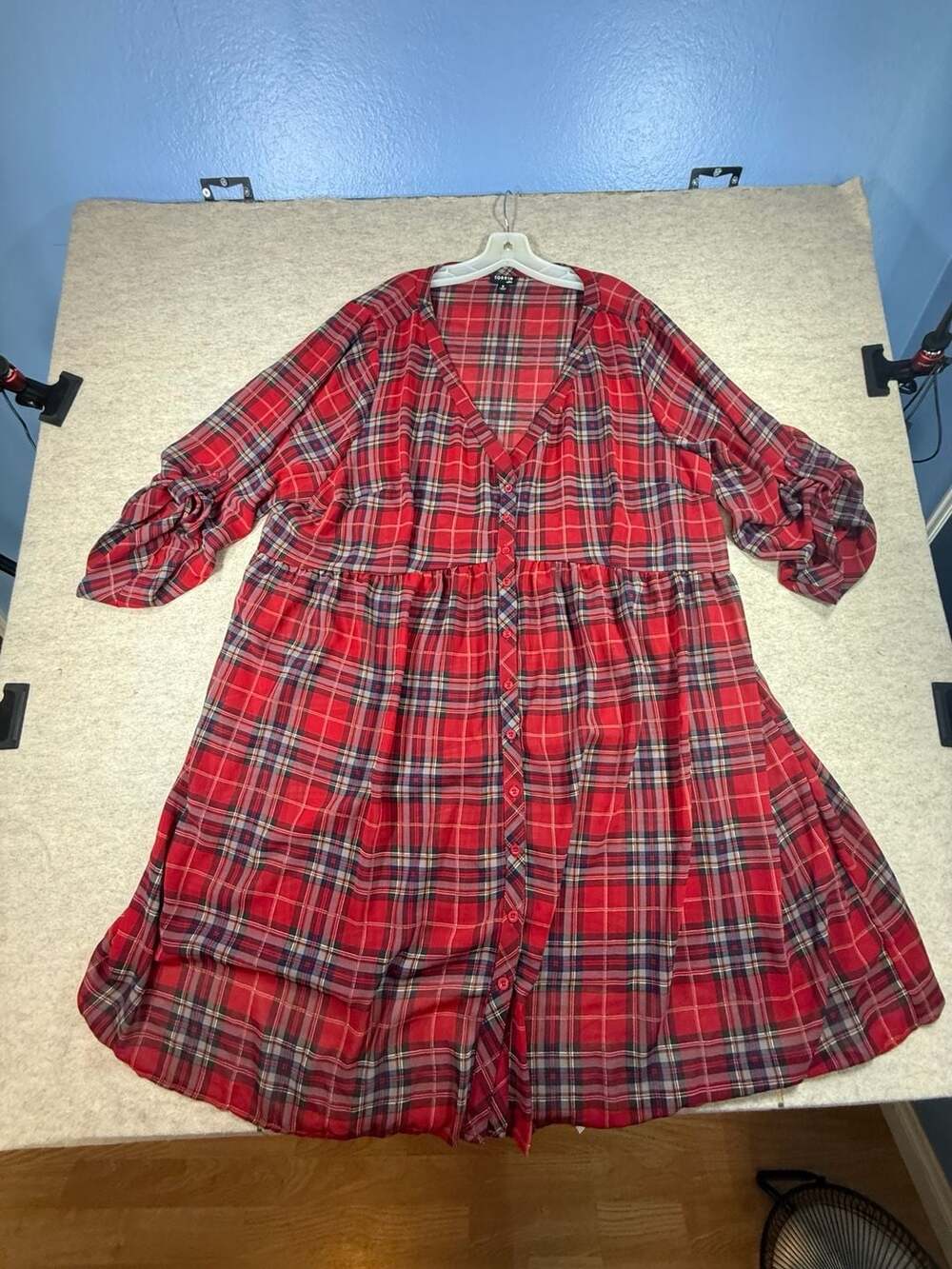 Torrid Women's Red Plaid Button-Up Tunic Blouse Size 3 plus size